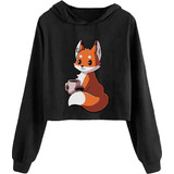 Blusa Moletom Cropped Feminino Raposa Meiga Café Xicara Amor