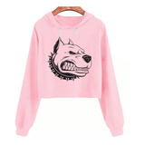Blusa Moletom Cropped Flanelado Feminino Pitbull Dog Cão