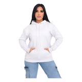 Blusa Moletom De Frio Feminino Liso Com Capuz E Manga Longa