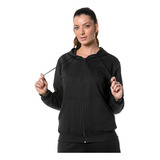 Blusa Moletom Feminino Ziper Preto Agasalho Forrado Capuz