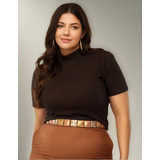 Blusa Plus Size Gola Alta Manga Curta