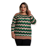 Blusa Plusize Feminina Com Listras Coloridas Tricô Revelação