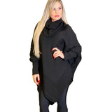 Blusa Poncho Kimono Tricot Inverno Tam Único Preto Em 6x