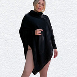 Blusa Poncho Kimono Tricot Inverno Tam Único Preto Em 6x