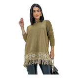 Blusa Poncho Kimono Tricot Tricô Inverno Lindo Femino Promo