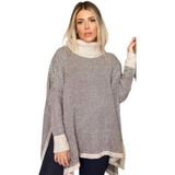 Blusa Poncho Ponche Feminino Manga Longa Tricot Gola Alta
