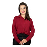Blusa Social Feminina Manga Longa Basica Uniforme Liso