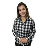 Blusa Social Feminina Xadrez Manga Longa Com Flanela