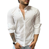 Blusa Social Manga Longa Slim Fit Gola Padre Algodão