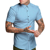 Blusa Social Masculina Manga Curta Slim Fit Não Amassa