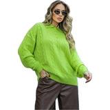 Blusa Suéter Feminino Oversized Trico Gola Polo Botões Si524