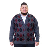 Blusa Suéter Plus Size Lã Cardigan Masculino Tricot Grosso