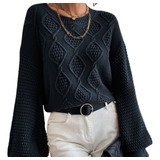 Blusa Suéter Tricot Feminina Manga Longa Transpassada