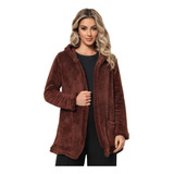 Blusa Teddy Feminino Casaco Sobretudo Inverno Bolsos Capuz