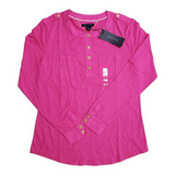 Blusa Tommy Hilfiger Feminina Botão Manga Longa Rosa Pink