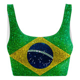 Blusa Top Regata Estampado Brasil Bandeira