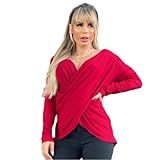Blusa Transpassada Feminina Manga Longa Blusinha Blogueira BR Numérico 42 44 Regular Vermelho