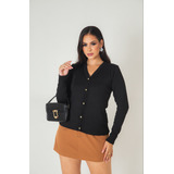 Blusa Tricô Manga Longa Casaquinho Cardigan Aberto Botões