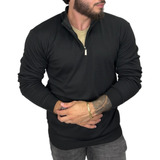 Blusa Trico Masculina Com Zíper Gola Redonda Suéter De Trico
