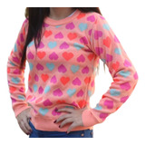 Blusa Tricot Corações Coloridos Lã Tricô Cores