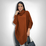 Blusa Tricot Feminina Poncho Kimono Manga Longa Inverno