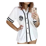 Blusão Camisetao Baseball Feminino Com Botões