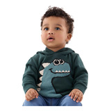 Blusão Infantil Menino Em Tricot Verde Dinossauro Com Capuz