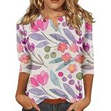 Blusas Femininas De Manga 3 4 2024 Blusas Elegantes Modernas Confortáveis Com Estampa Floral Blusas Casuais Soltas Roxa G