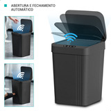 Blushop Lixeira Cesto Lixo Eletrônica Automática Preta Banheiro Moderna Abre Sensor Mão 13l Pequena Banheiro Lavabo Cozinha Resistente Pilha Quadrada Preto