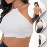 Blusinha Cropped Top Feminino Tricot Modal Alça Cruzada