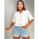 Blusinha Feminina Camisa Social Cropped Botões Manga Curta