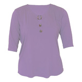 Blusinha Feminina Manga 3/4 Argola E Botões Decote Plus Size