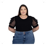 Blusinha Feminina Plus Size Manga Bufante Princesa 56 A 60