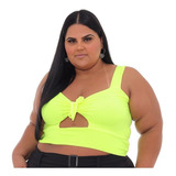 Blusinha Plus Size Neon Feminina C laço E Bojo Top Cropped