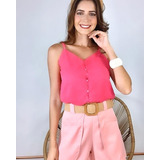 Blusinha Regata Alcinha Regulável Feminina Botões Estampa