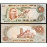 Bn8092 Filipinas 1969 10 Pesos Pilipino Series Specimen
