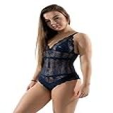 Body 4 Estações Rendado Transparência Com Decote Sem Bojo Azul Marinho Tamanho Único