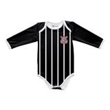Body Bebê Corinthians Listrado Longo Proteção Uv Oficial