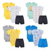 Body Bebê Estampado Short Kit C 12 Pçs Roupa Bebê Atacado