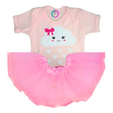Body Bebe Fantasia Mesversário C Saia Chuva De Benção Nuvem