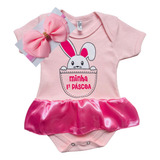 Body Bebê Temático Minha Primeira Páscoa Menina laço