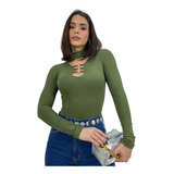 Body Blusa Blusinha Manga Longa Gola Choker Roupas Femininas