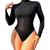 Body Blusa Feminina Gola Alta Cacharrel Suplex Manga Longa