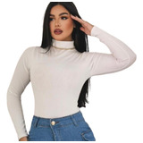 Body Blusa Feminina Manga Longa Collant Frio Gola Canelado