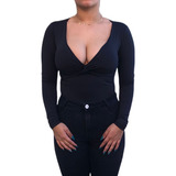 Body Blusa Gola Decote Cruzado Nó Com Bojo Manga Longa Uv