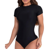 Body Blusinha Verão Collant Gola Careca Manga Curta Suplex