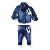 Body Camisa Jeans Curta E Calça Jeans Estilosa Bebê Menino