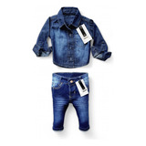 Body Camisa Jeans Curta E Calça Jeans Estilosa Bebê Menino