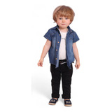 Body Camisa Jeans Curta E Calça Preta Bebê Menino