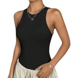 Body Camiseta Feminino Com Bojo Regata Maio Collant Canelado
